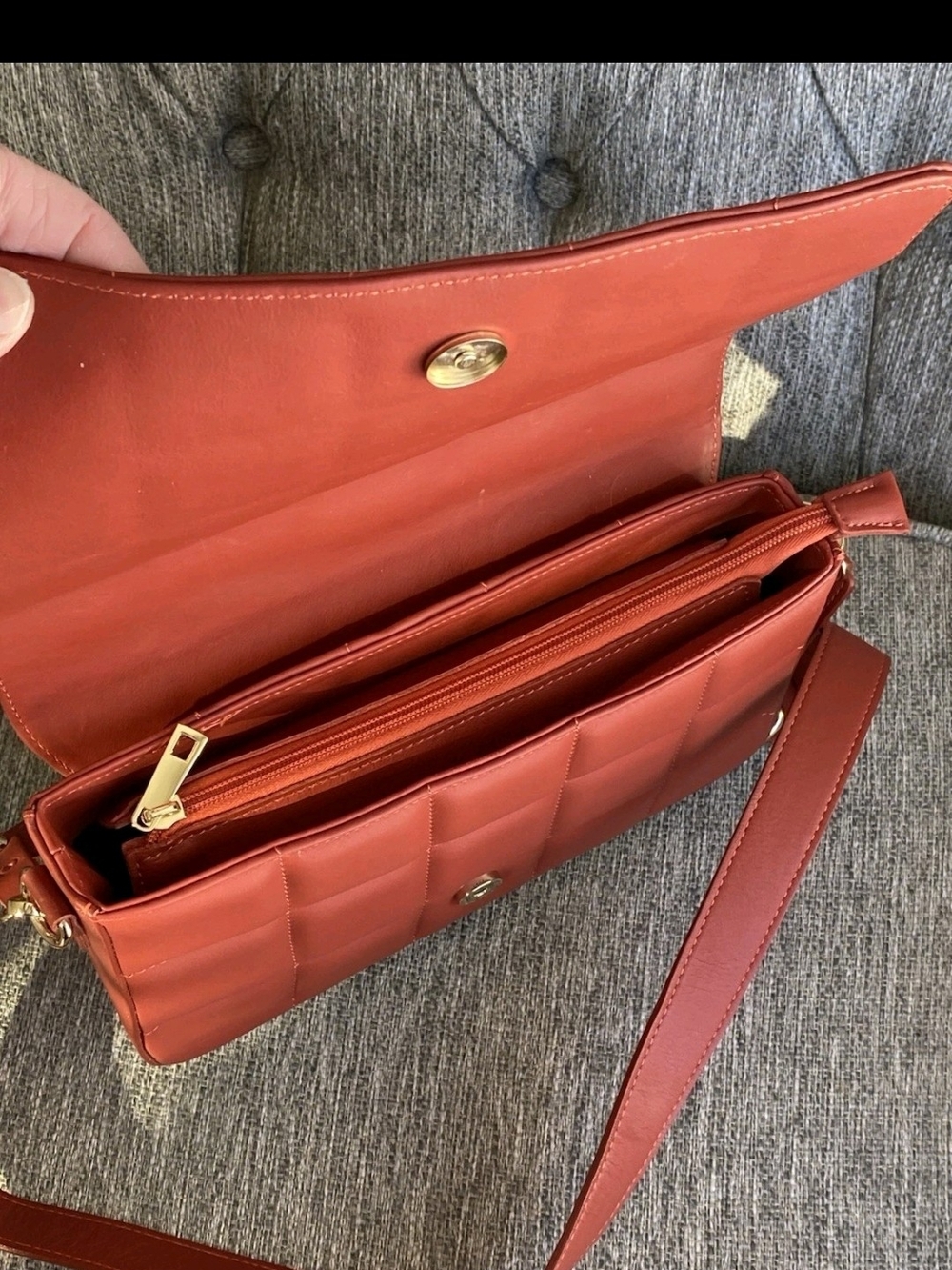 Unica Firenze Genuine Leather Terractta Quilted Crossbody Bag Made In Italy - Picture 7 of 7